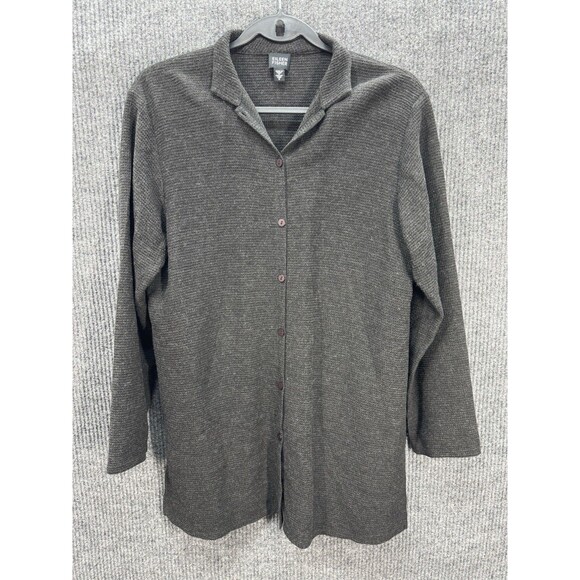 Eileen Fisher Italian Wool Yarn Blend Top Women’s Small Gray Waffle Knit Button - Picture 1 of 9